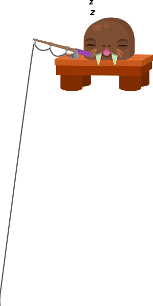 Walrus Blook drifts in and out
      of sleep while fishing from a dock, waking only as something tugs on the
      line.