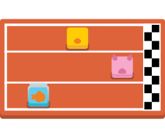 Simplified depiction of interactive gameplay during a Racing game with multiple Blook players racing to the finish line.